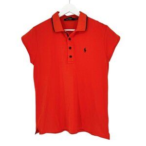 Polo Golf Ralph Lauren Top Orange Tailored Fit Cap S/S Logo 1/4 Button Size L